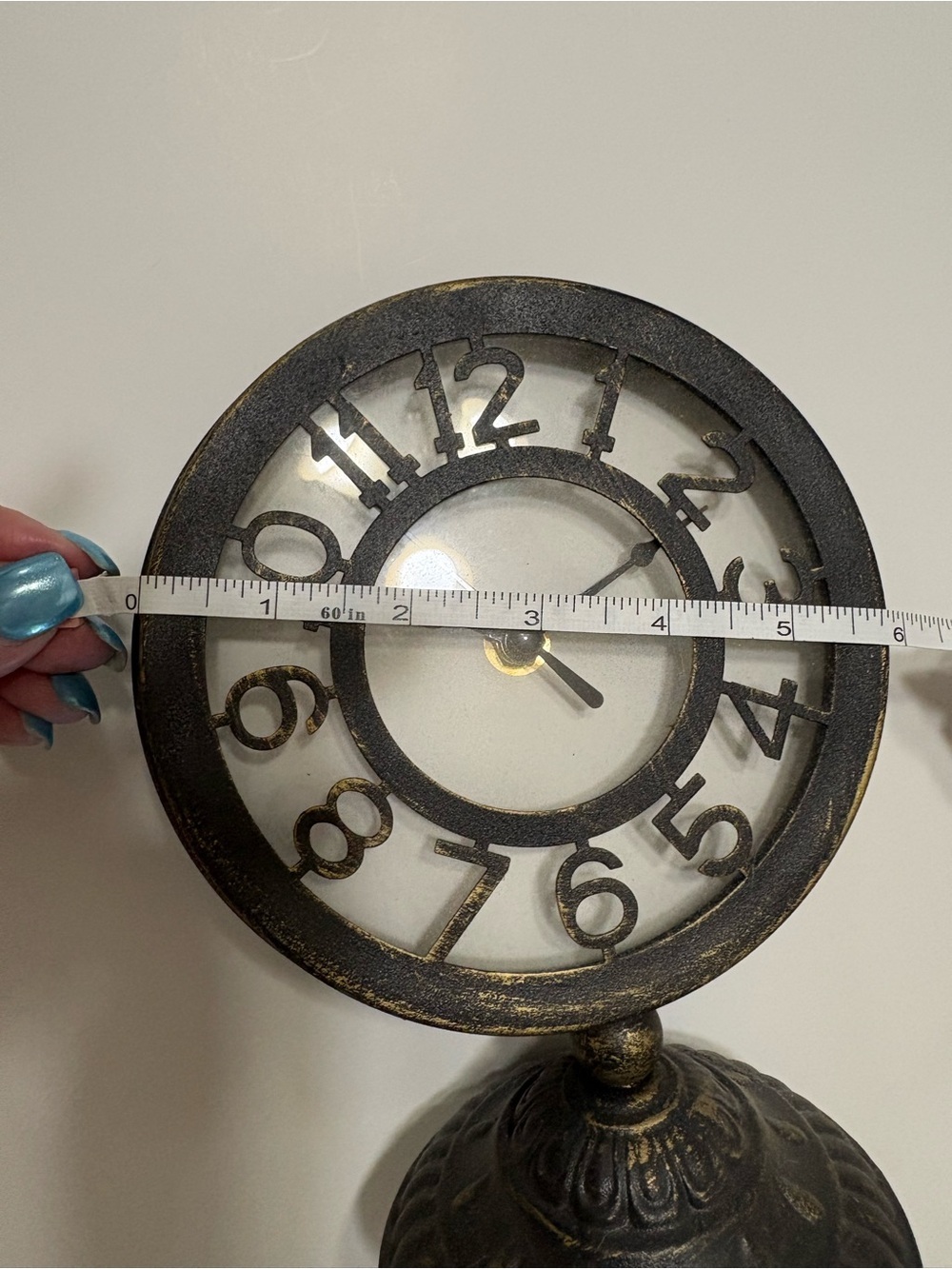 T.J.Maxx Round Bronze Table Clock with antique gold hands and weathered look - Picture 2 of 5
